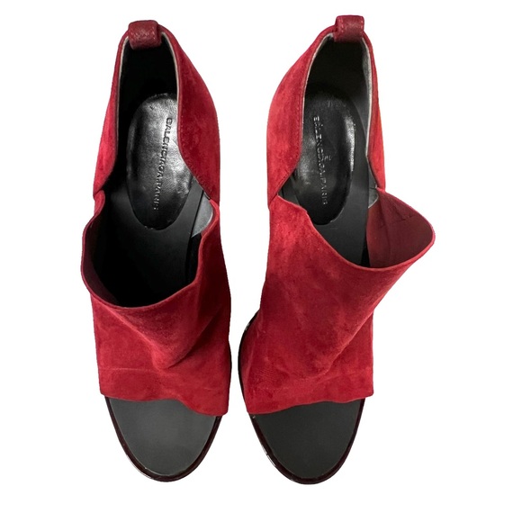Balenciaga Red Suede High-heel Peep-toe Bootie Pumps - Picture 2 of 10